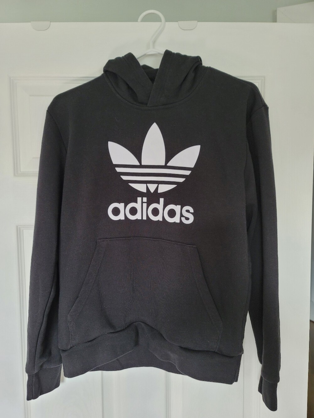 Adidas Youth Size L Trefoil Hoodie, Black and White. Like New.